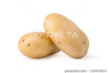 Two raw whole potatoes on a white background 139470014