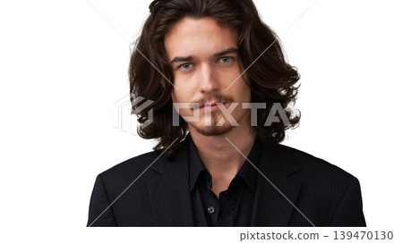 Fashion suit, face portrait and man confident in formal outfit, business attire and pride in fancy, elegant or classy apparel. Smart clothes, studio headshot and serious gentleman on white background 139470130
