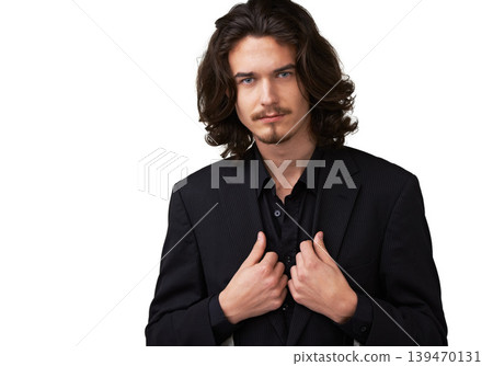 Fashion suit, portrait and man confident in formal outfit, business attire and pride in fancy, elegant or classy apparel. Smart clothes, studio blazer and stylish person isolated on white background 139470131