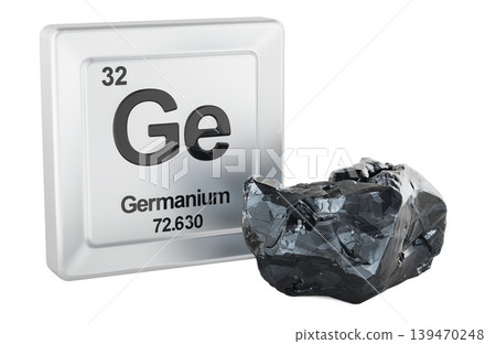 Germanium element periodic table tile with Ge sample. 3d rendering 139470248