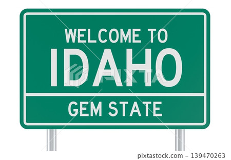 Welcome to Idaho road sign with Gem State slogan, 3d rendering Welcome to Idaho road sign with Gem State slogan, 3d rendering 139470263