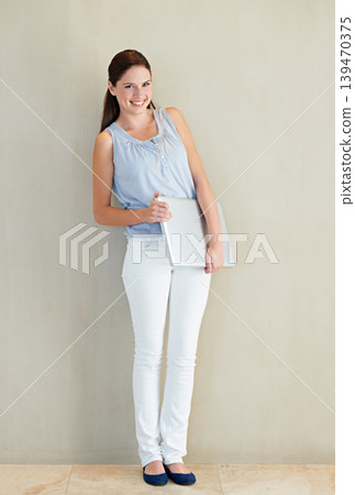 Happy woman, portrait and laptop for communication, business or social media at home. Young female person, brunette or freelancer smile with computer for online research, email or networking at house Happy woman, portrait and laptop for communication, business or social media at home. Young female person, brunette or freelancer smile with computer for online research, email or networking at house 139470375