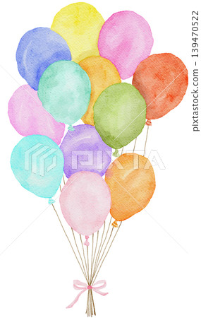 watercolor balloon bouquet featuring colorful pastel balloons tied with ribbon isolated on a transparent background. Perfect for invitations, baby showers, and party decorations watercolor balloon bouquet featuring colorful pastel balloons tied with ribbon isolated on a transparent background. Perfect for invitations, baby showers, and party decorations 139470522