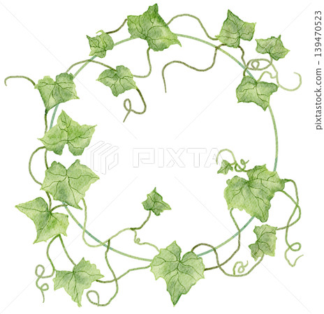 watercolor ivy wreath with green climbing vines and leaves arranged in a circular botanical frame isolated on a white background watercolor ivy wreath with green climbing vines and leaves arranged in a circular botanical frame isolated on a white background 139470523