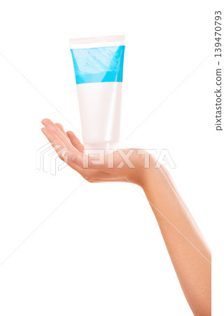 Woman, hands and skincare for beauty product, cosmetics or sunscreen against a white studio background. Closeup of female person with container of cream, SPF or anti aging in soft skin or moisturizer Woman, hands and skincare for beauty product, cosmetics or sunscreen against a white studio background. Closeup of female person with container of cream, SPF or anti aging in soft skin or moisturizer 139470793