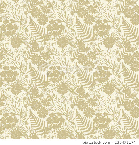 Seamless Dense Floral Pattern with Detailed Botanical Elements 139471174