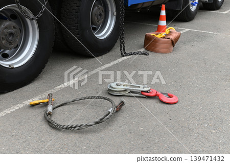 Tools for towing parked vehicle in city area Tools for towing parked vehicle in city area 139471432