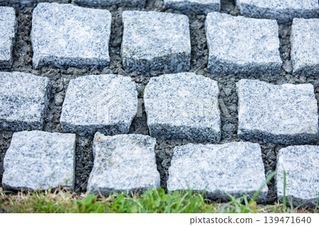 Cobblestone pavement pattern with granite blocks texture background Cobblestone pavement pattern with granite blocks texture background 139471640