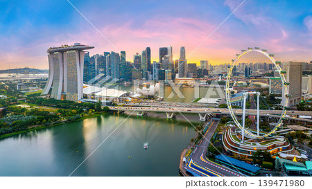 Aerial view of cityscape at twilight in Singapore. Aerial view of cityscape at twilight in Singapore. 139471980