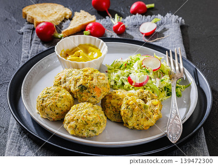 baked meat and vegetable polpette on a plate 139472300