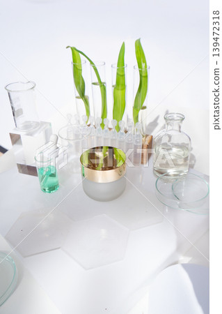 Laboratory tested cream in white glass container Laboratory tested cream in white glass container 139472318