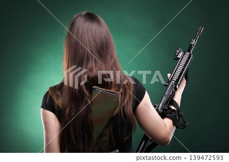 Army Woman With Gun - Beautiful woman with rifle plastic Army Woman With Gun - Beautiful woman with rifle plastic 139472593