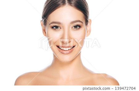 Portrait of young smiling woman. Fashion Beauty Model isolated on white Portrait of young smiling woman. Fashion Beauty Model isolated on white 139472704