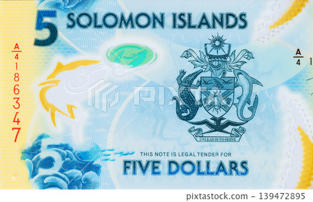 Five dollar polymer cash banknote from Solomon Islands relies 2019 issued Bank of Solomon Islands Five dollar polymer cash banknote from Solomon Islands relies 2019 issued Bank of Solomon Islands 139472895