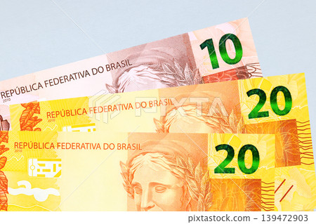 Brazilian BRL money banknotes of 10, 20 reais from issued Central Bank of Brasil Brazilian BRL money banknotes of 10, 20 reais from issued Central Bank of Brasil 139472903