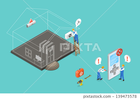 3D Isometric Flat Vector Illustration of Air Conditioner Maintenance, Installing Service 3D Isometric Flat Vector Illustration of Air Conditioner Maintenance, Installing Service 139473578