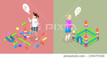 3D Isometric Flat Vector Illustration of Good And Bad Behaviour, Positive And Negative Actions Exhibited By A Young Kid 3D Isometric Flat Vector Illustration of Good And Bad Behaviour, Positive And Negative Actions Exhibited By A Young Kid 139473580