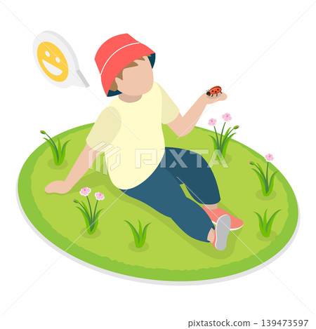 3D Isometric Flat Vector Illustration of Happy Children Havin Fun, Activities For Kids In Springtime. Item 2 3D Isometric Flat Vector Illustration of Happy Children Havin Fun, Activities For Kids In Springtime. Item 2 139473597