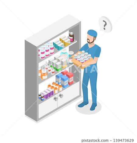 3D Isometric Flat Vector Illustration of Distribution of Pharm Products , Pharmacy Store. Item 2 3D Isometric Flat Vector Illustration of Distribution of Pharm Products , Pharmacy Store. Item 2 139473629
