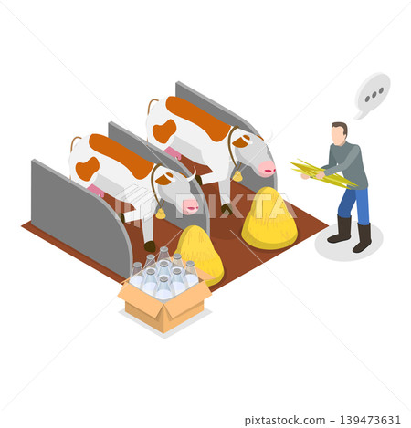 3D Isometric Flat Vector Illustration of Dairy Livestock, Milk Products Production. Item 3 3D Isometric Flat Vector Illustration of Dairy Livestock, Milk Products Production. Item 3 139473631