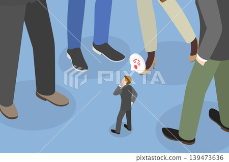 3D Isometric Flat Vector Illustration of Feel Small, Businessman Surrounded By Giant MenS Feet, Intimidation Concept 3D Isometric Flat Vector Illustration of Feel Small, Businessman Surrounded By Giant MenS Feet, Intimidation Concept 139473636