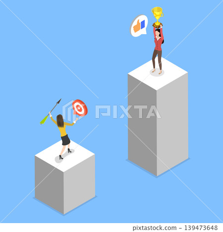 3D Isometric Flat Vector Illustration of Jealousy, Success And Failure In Business 139473648