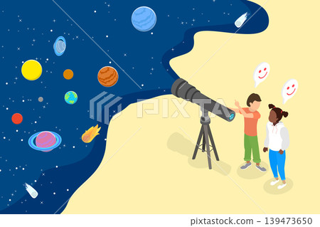3D Isometric Flat Vector Illustration of Astronomy For Kids, Young Children Explore The Wonders Of Astronomy Through Science Study 139473650