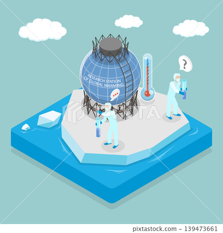 3D Isometric Flat Vector Illustration of Antarctic Research, Explorer Researches Global Warming At Antarctic Polar Station In Winter Landscape 3D Isometric Flat Vector Illustration of Antarctic Research, Explorer Researches Global Warming At Antarctic Polar Station In Winter Landscape 139473661