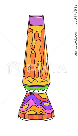 Groovy lava lamp or hippie symbol with psychedelic rainbow colors, cartoon vector. Groovy hippie sign of retro lava lamp with melting liquid for Y2K emoticons and hipster or rave art symbols 139473688