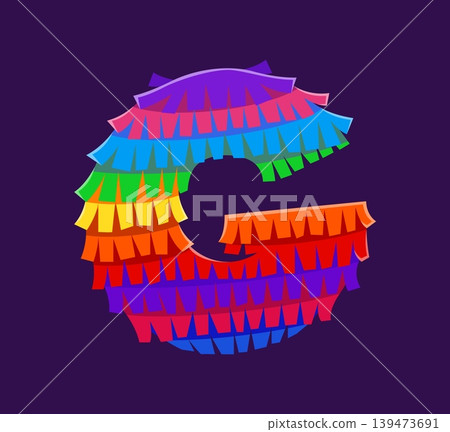 Mexican carnival pinata font G letter, rainbow ABC cartoon type, English alphabet typeface. Birthday party paper English font type, festival pinata ABC vector alphabet letter. Mexican holiday typeset Mexican carnival pinata font G letter, rainbow ABC cartoon type, English alphabet typeface. Birthday party paper English font type, festival pinata ABC vector alphabet letter. Mexican holiday typeset 139473691