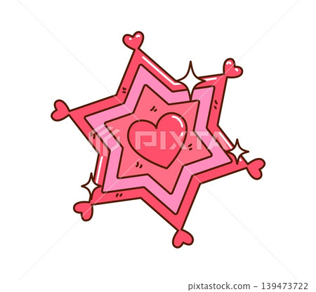 Cowgirl groovy pink sheriff star badge or vintage girly cowboy disco icon, cartoon vector. Wild West officer badge with pink hearts ornament for Western cowgirl sheriff or cowboy girl t shirt print Cowgirl groovy pink sheriff star badge or vintage girly cowboy disco icon, cartoon vector. Wild West officer badge with pink hearts ornament for Western cowgirl sheriff or cowboy girl t shirt print 139473722