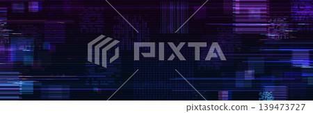Cyberpunk neon glitch game background. Navy blue futuristic glitch background with purple neon distortion, pixel artifacts, and digital scan lines. Vector design for cyberpunk event flyers Cyberpunk neon glitch game background. Navy blue futuristic glitch background with purple neon distortion, pixel artifacts, and digital scan lines. Vector design for cyberpunk event flyers 139473727