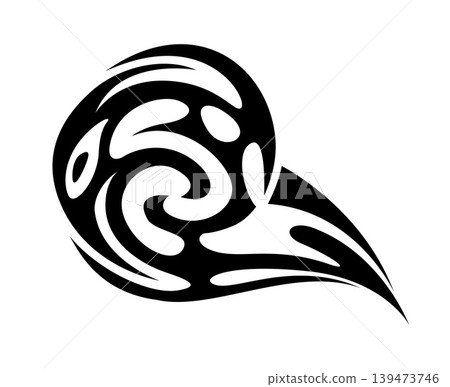 Polynesian Maori tribe tattoo or sticker. New Zealand ethnic warrior black tattoo, tribe motif monochrome vector sign. Hawaiian tribal graphic print or Polynesian Maori culture abstract symbol 139473746