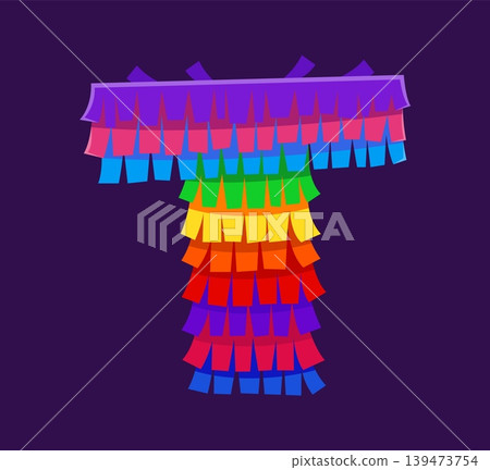Mexican festival pinata font T letter, rainbow English alphabet cartoon type, ABC typeface. Mexican holiday rainbow typeface, Mexico carnival paper ABC vector typeset. Birthday party pinata font type Mexican festival pinata font T letter, rainbow English alphabet cartoon type, ABC typeface. Mexican holiday rainbow typeface, Mexico carnival paper ABC vector typeset. Birthday party pinata font type 139473754