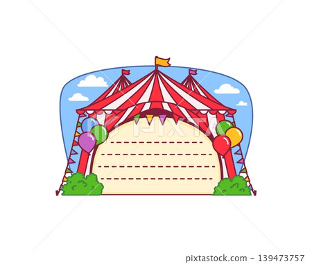 Kids memo note of circus big top tent for message sticker or adhesive post, cartoon vector. Circus marquee frame for daily to do list and task plan or kids memo note sticker and sticky notice 139473757