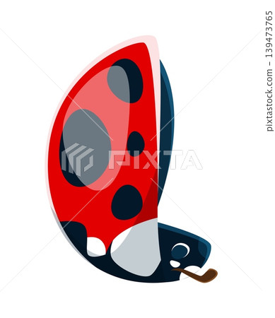 Ladybug font typeset cartoon letter L. Cute lady bug typeface element, garden ladybug beetle type vector symbol. Red ladybird cartoon typeset sign or spring insect kids ABC font letter 139473765