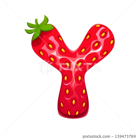 Cartoon strawberry, ripe red berry ABC typeset, font letter Y. Ripe berry English alphabet sign, forest fruit type vector element. Farm strawberry typeset font garden plant letter Cartoon strawberry, ripe red berry ABC typeset, font letter Y. Ripe berry English alphabet sign, forest fruit type vector element. Farm strawberry typeset font garden plant letter 139473769