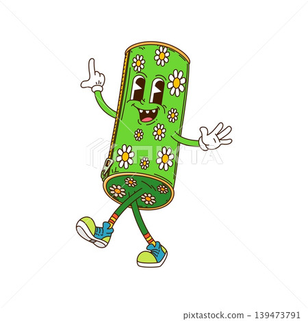 Groovy pencil case, school education cartoon character with funny face, vector comic emoji. Groovy stationery case character with silly smile walking in hipster shoes as Y2K school stationery emoticon Groovy pencil case, school education cartoon character with funny face, vector comic emoji. Groovy stationery case character with silly smile walking in hipster shoes as Y2K school stationery emoticon 139473791