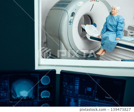 Senior patient at a computer tomography exam 139473827