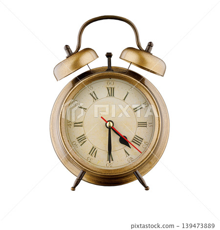 alarm clock, vintage clock with time 4 hours 30 minutes, a.m. 4:30, p.m. 4:30, on isolated white background alarm clock, vintage clock with time 4 hours 30 minutes, a.m. 4:30, p.m. 4:30, on isolated white background 139473889