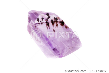 Natural amethyst crystal cluster with purple gemstone formations, isolated on white background. Natural amethyst crystal cluster with purple gemstone formations, isolated on white background. 139473897