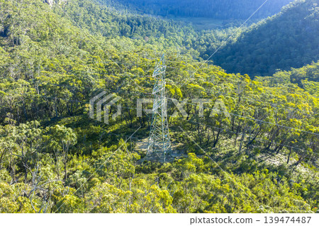Aerial view of a transmission tower in the Kanimbla Valley in the Blue Mountains Aerial view of a transmission tower in the Kanimbla Valley in the Blue Mountains 139474487