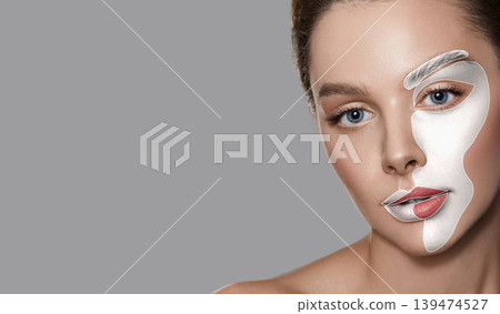 Aesthetic cosmetology as art of beauty. Concept of female skin care using modern methods of rejuvenation and facial contouring Aesthetic cosmetology as art of beauty. Concept of female skin care using modern methods of rejuvenation and facial contouring 139474527