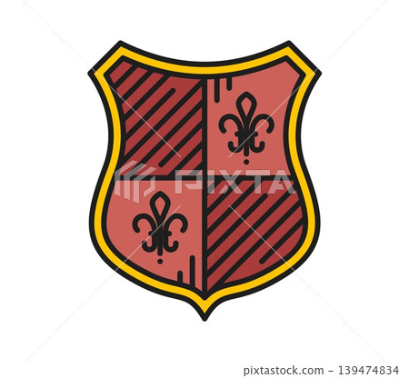 Heraldry shield with lilly color line icon or symbol. Antique medieval lineart sign, ancient crest icon. Vintage heraldry symbol Heraldry shield with lilly color line icon or symbol. Antique medieval lineart sign, ancient crest icon. Vintage heraldry symbol 139474834