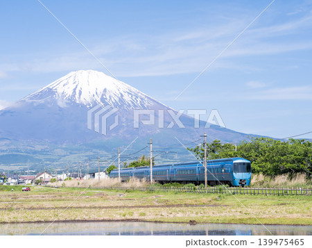 【禦殿坂線】富士山特快車以富士山為背景行駛。 【禦殿坂線】富士山特快車以富士山為背景行駛。 139475465