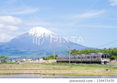 [Gotenban Line] A local train running with Mt. Fuji in the background. 139475470