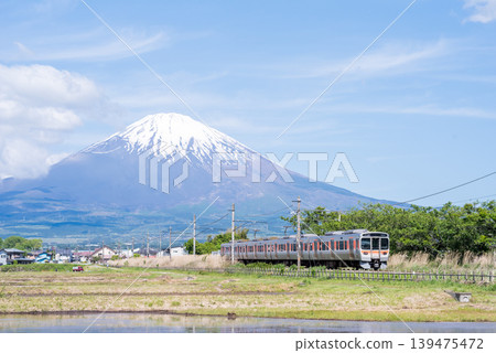 【禦殿坂線】一輛當地列車行駛，背景是富士山。 139475472