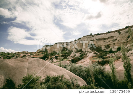 Baglidere White Love Valley in Cappadocia Turkey, landscape of mountains Baglidere White Love Valley in Cappadocia Turkey, landscape of mountains 139475499