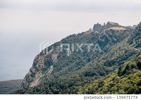 Landscape of Crimea mountains, panorama peak Ai-Petri range in haze summer 139475774