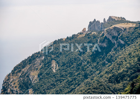 Landscape of Crimea mountains, panorama peak Ai-Petri range in haze summer 139475775